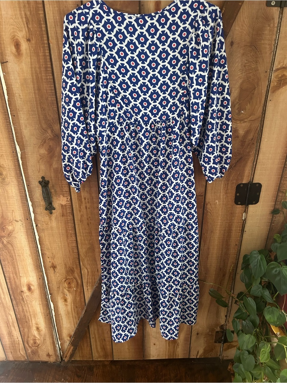 Gorgeous Navy & Coral Geometric Print, Miduo Butterfly-Sleeve, Maxi Dress, NWT S - Picture 5 of 9